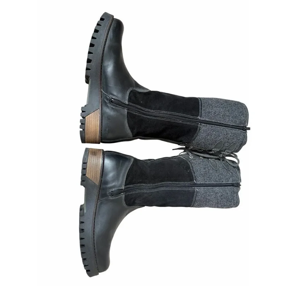 Boss‎ & Co Tall Boots Ginger Wool Shearling Waterproof Black Gray size 39 US